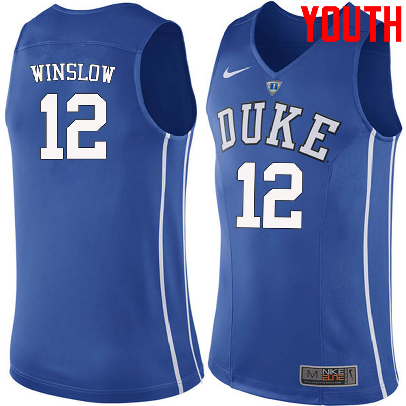 Youth #12 Justise Winslow Duke Blue Devils College Basketball Jerseys-Blue - Click Image to Close